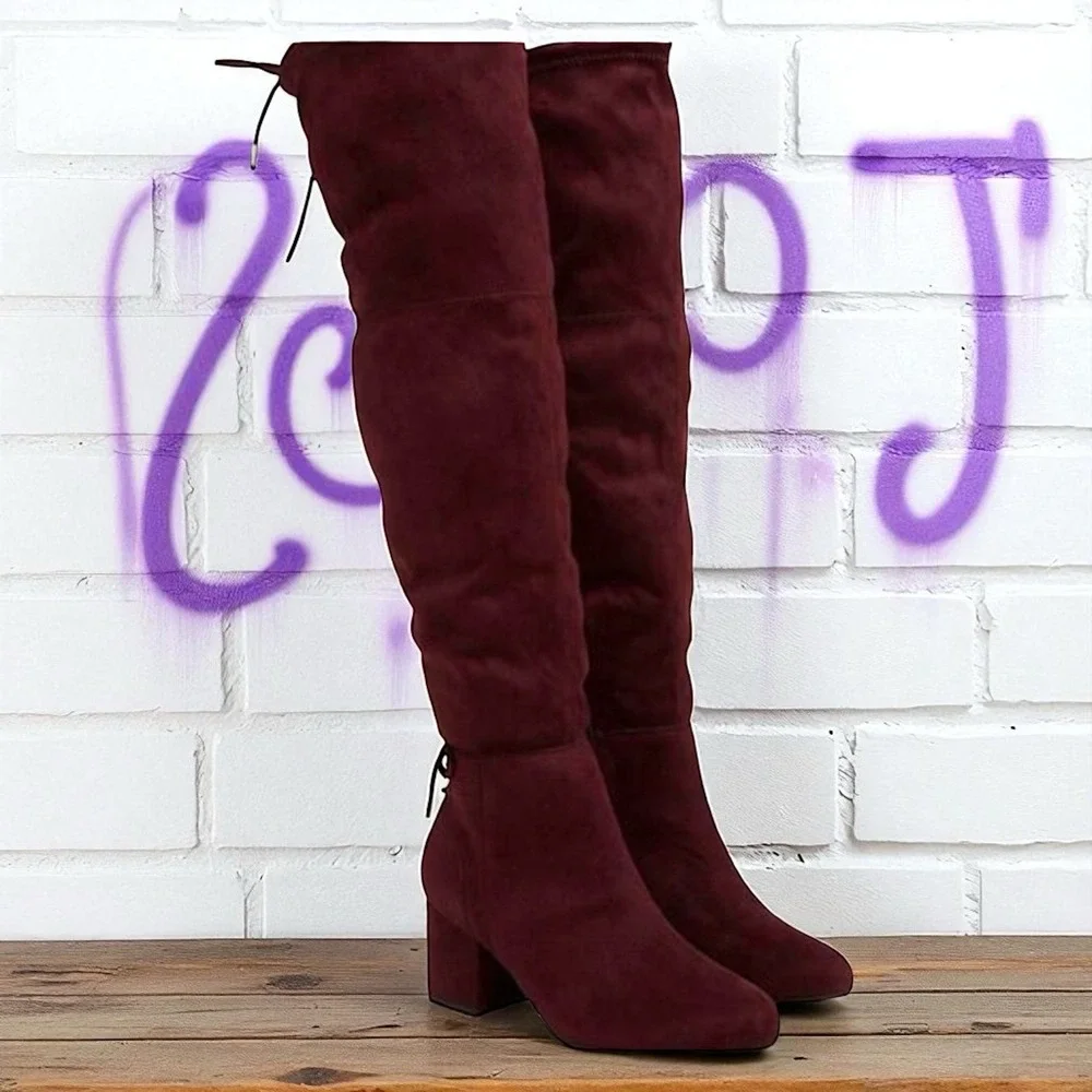Circus By Sam Edelman Red Stretch‎ Over-The-Knee Block Heel festival Tie Up Sexy